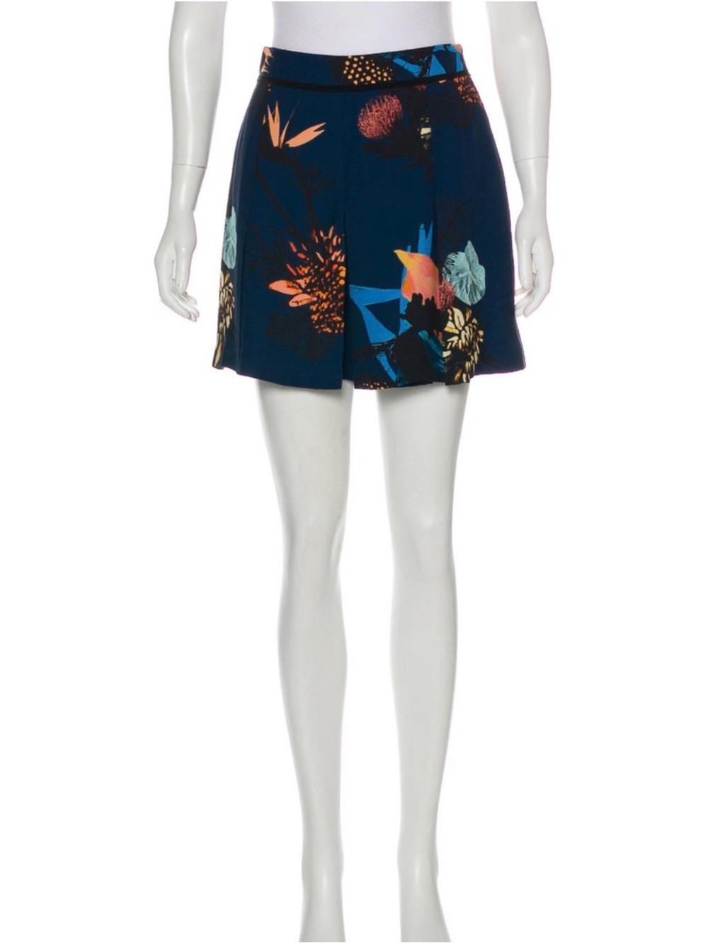 Proenza Schouler Navy Floral Print Pleated Shorts Size 4
